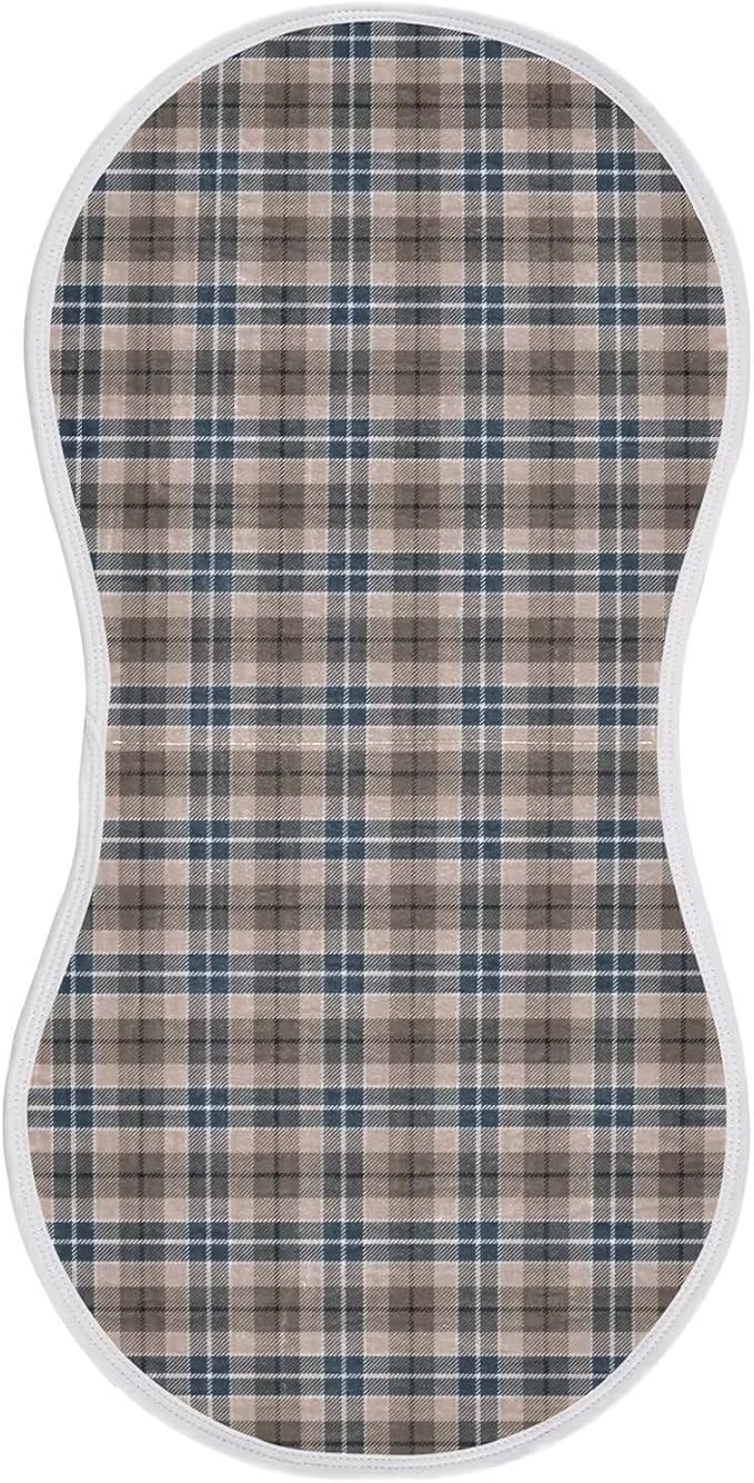 Brown Plaid Checkered Baby Muslin Burp Cloths Set of 1 Geometric Gingham Muslin Washcloths Rustic Patch Milk Spit Up Rags Soft Newborn Towel for Unisex Boys and Girls, 22 x 11 Inch