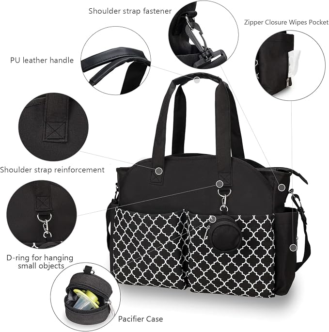 Diaper Bag Tote Large Multi-Function Baby Changing Bag for Mom with Changing Station Travel Nappy Bag for Women