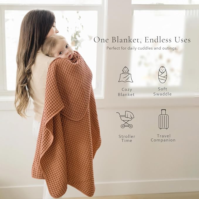 Konssy Waffle Baby Blanket - Soft & Cozy Nursery Swaddle Blanket, Lightweight Toddler Throw for Boys & Girls, Ideal for Wrapping(Brown)