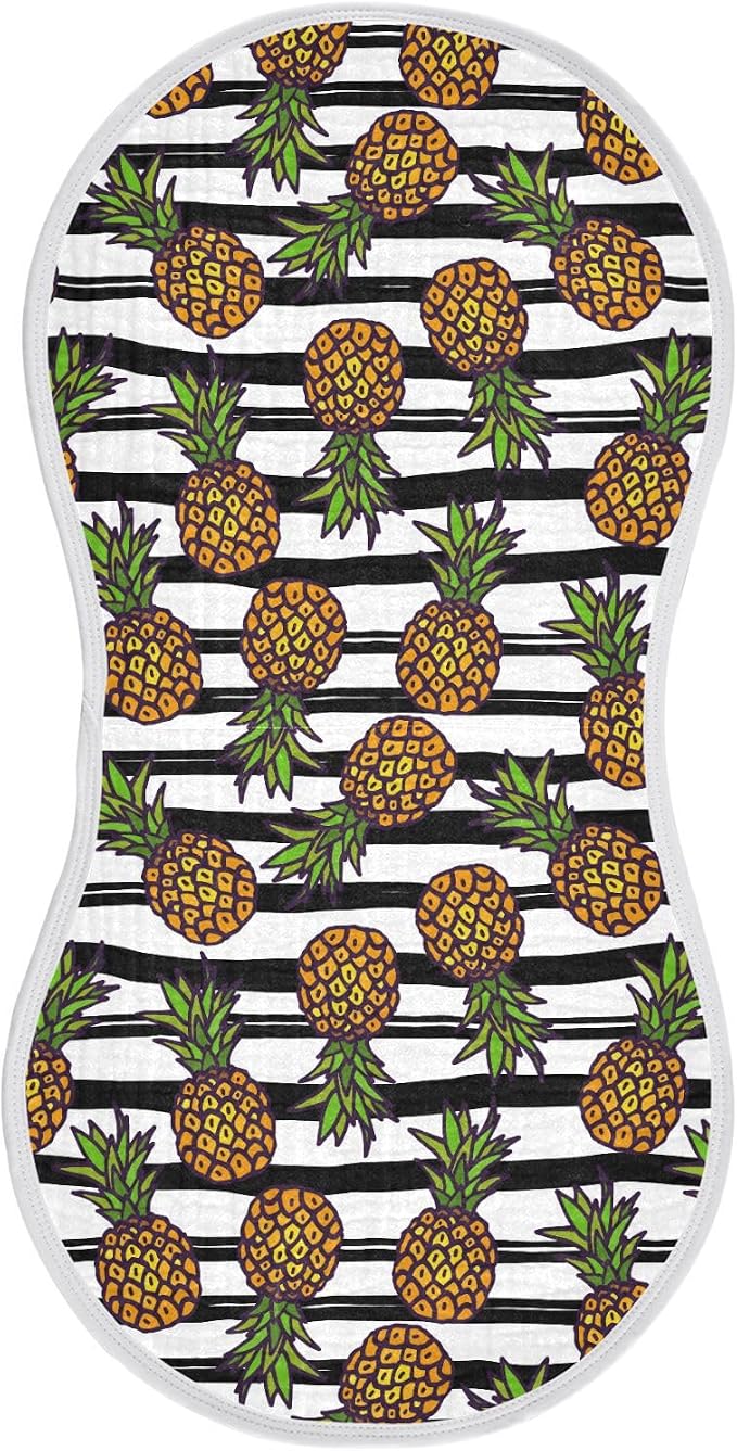 Muslin Baby Burp Cloths Set of 1, Soft Pineapple Fruits Stripe Absorbent Muslin Washcloths, Bibs, Face Towel for Newborn Boys Girls, 22 x 11 Inch