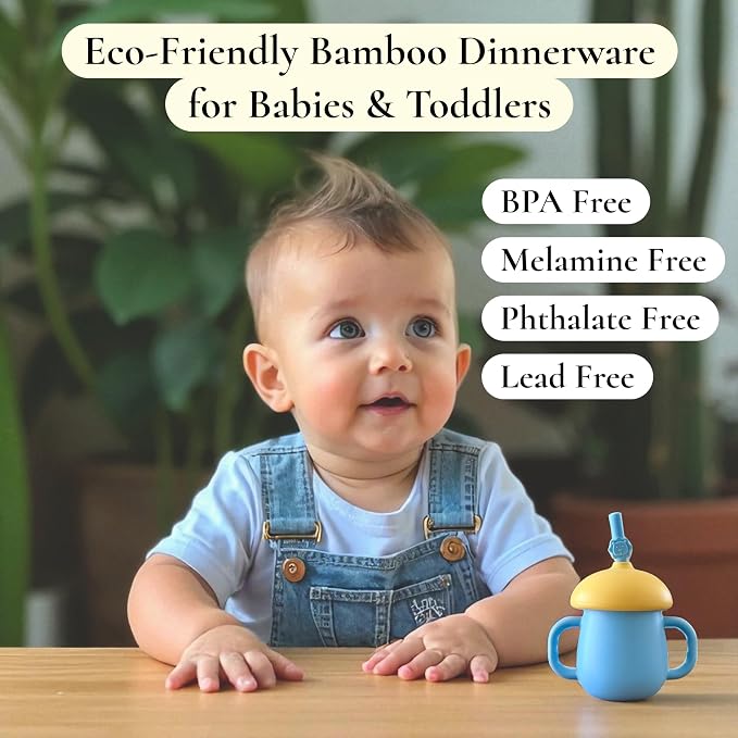 Bamboo Suction Plate and Bowl Set for Babies 7 Feeding Essentials Baby Led Weaning Supplies BPA Free Eco-Friendly (Green)