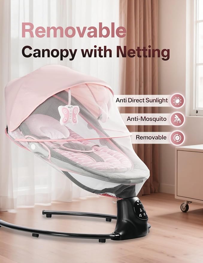 Baby Swing for Infants, 0-9 Months Baby Swing Support Music Playback, 5 Sway Speed, Electric Swing for Baby with Remote Control, Indoor & Outdoor Use (Pink)