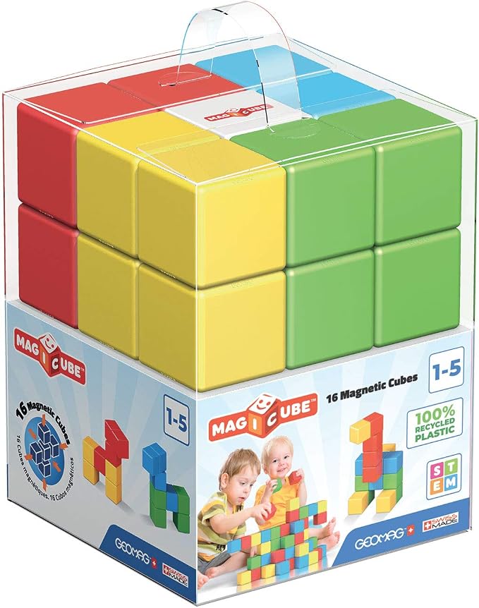 Geomag Magicube - 16 Cubes -Magnetic Construction for Children - Green Collection - 100% Recycled Plastic Educational Toys