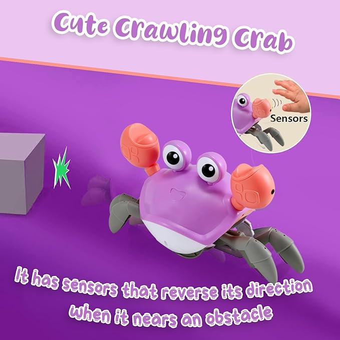 Purple Crawling Crab Baby Toy ??Violet Tummy Time Interactive Moving Crab Toy with Music & Lights, Cute Running Escape Catch Me Toy for 0?? Month Infants, 6??2 Month Crawlers & Early Walkers