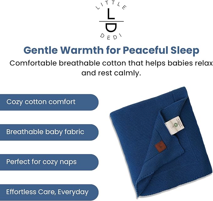 Organic Cotton Baby Blanket 30x40 in, Aegean Blue – GOTS Certified, Soft Knit Swaddle with Gift Box, Breathable Nursery Blanket for Crib & Stroller, Machine Washable