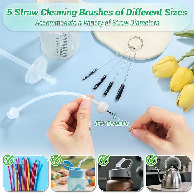 MAPVOLUT 50-in-1 Shower Head Cleaner Kit with Stainless Steel Needles | Reusable Straw Brush | Unclog Tiny Nozzles for Shower, 3D Printer, Straws, Faucets, Electronics | White