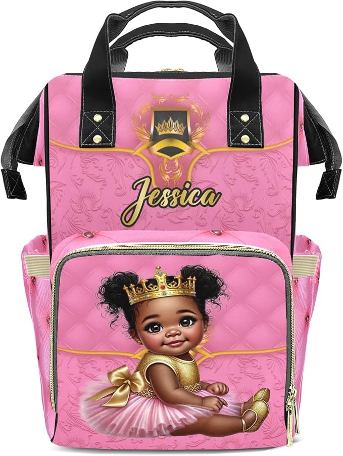 Custom Diaper Bag with Name Personalized Multifunctional Mommy Backpack for Shoulders Outdoor Backpack for Newborn Baby Crown-Thermal Pockets Nursing Bags