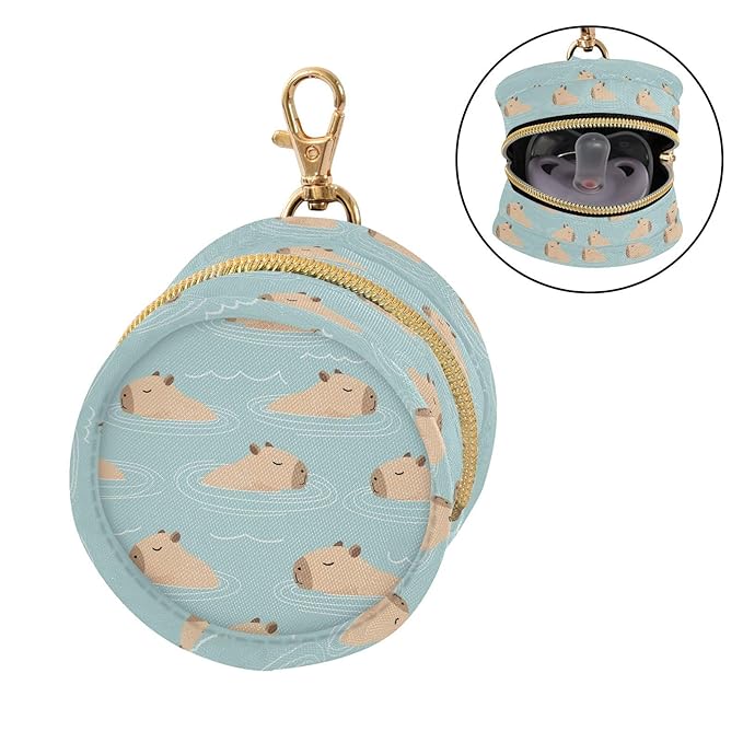 Capybara Blue Pacifier Holder Case Newborn Pacifier Storage Pouch for Boys Girls Easy Attach to Diaper Bag Portable Baby Essentials Container