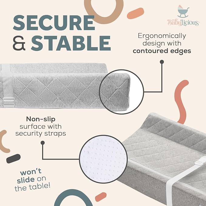 Contoured Baby Changing Pad ??Waterproof & Breathable Diaper Changing Pad | Removable Washable Cover, Non-Slip Base & Safety Strap | Standard Size for Dresser & Changing Table Pads