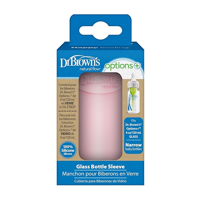 Dr. Brown's Options+ Narrow Glass Bottle Sleeve, 100% Silicone, Pink, BPA-Free, 4 oz, 12-Pack