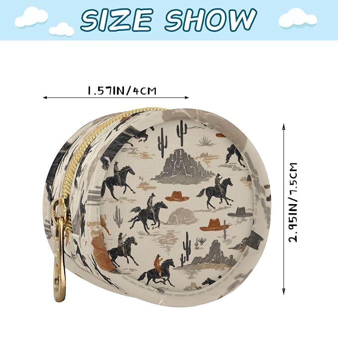 Pacifier Holder with Clip Pacifier Case for Diaper Bag Round Baby Pacifier Pouch Box Bag Portable Beige Western Cowboy and Cactus