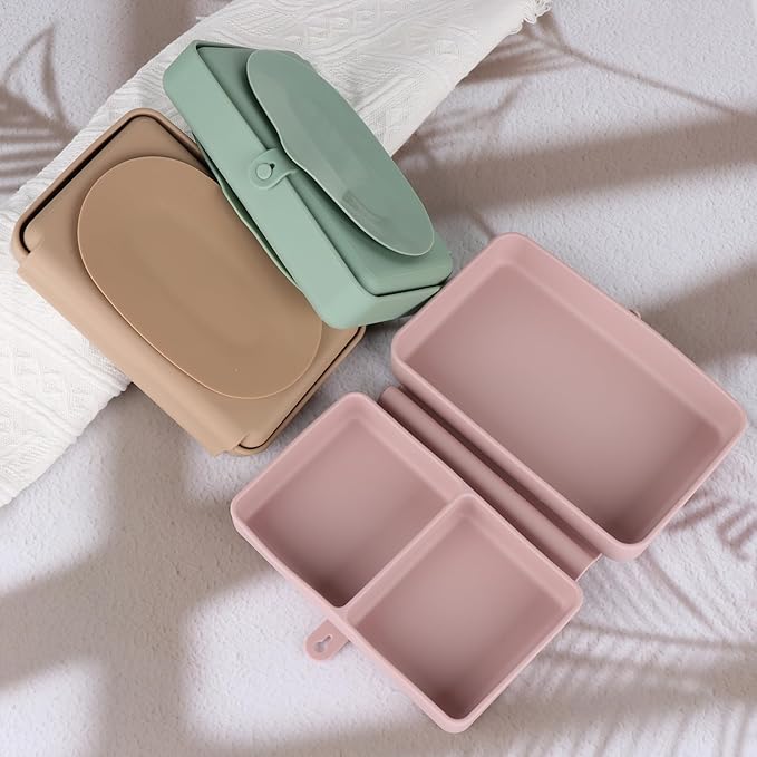 Silicone Baby Plate, Foldable & Compact Food Grade Silicone Plates, Foldable Toddler Travel Essential with Suction for Toddlers (Blush)