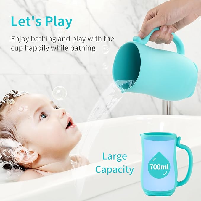 LOYATRO Baby Bath Rinse Cup Shower Shampoo Bowl Water Bath Bucket, Toddler Bath Toys Cup Water Containers Wash Essentials (Cat-Turquoise)