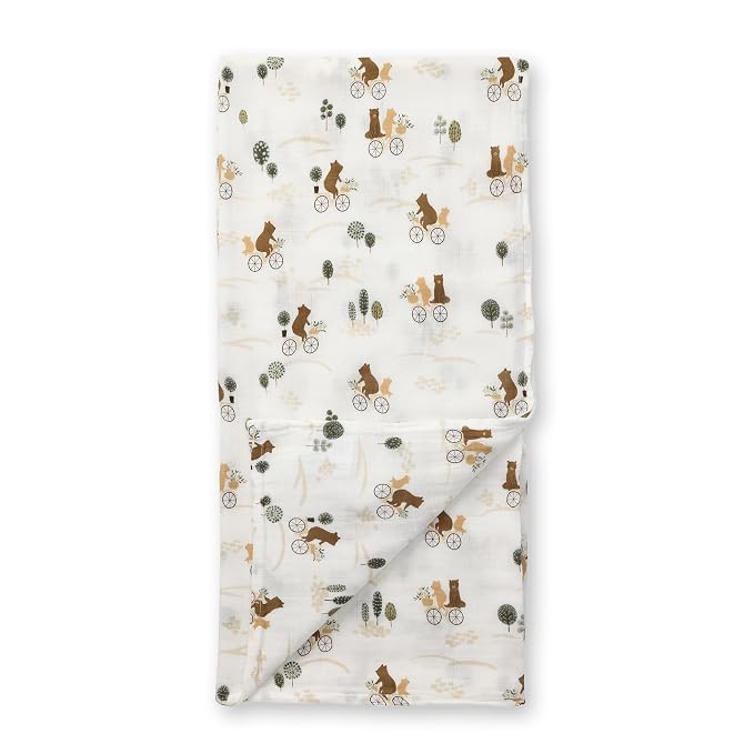 Loulou Lollipop Muslin Swaddle Blanket for Baby Boy & Baby Girl – Soft Breathable Muslin Wrap, 47"x47" Receiving Blanket for Newborn & Toddler - Bears on Bikes