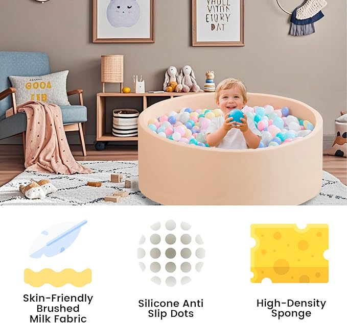 Zedachica Ball Pit for Toddlers 47.24''x15.75'' Baby Ball Pit Soft Memory Foam Pit Round Lagre Kids Ball Pool Indoor and Outdoor Game Kids Play Ball Pool Ideal Gift for Children (Beige, NO Balls)