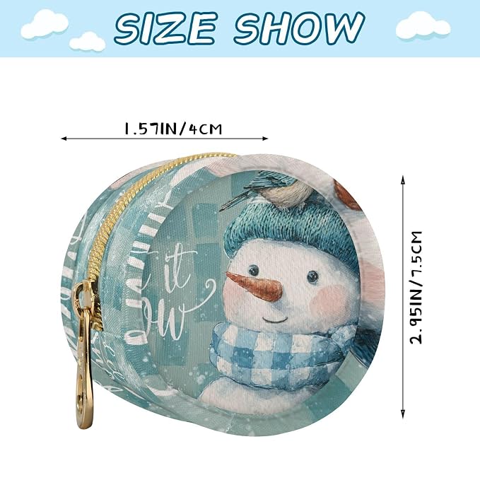 Pacifier Holder with Clip Pacifier Case for Diaper Bag Round Baby Pacifier Pouch Box Bag Portable Christmas Snowman Blue White Checkered