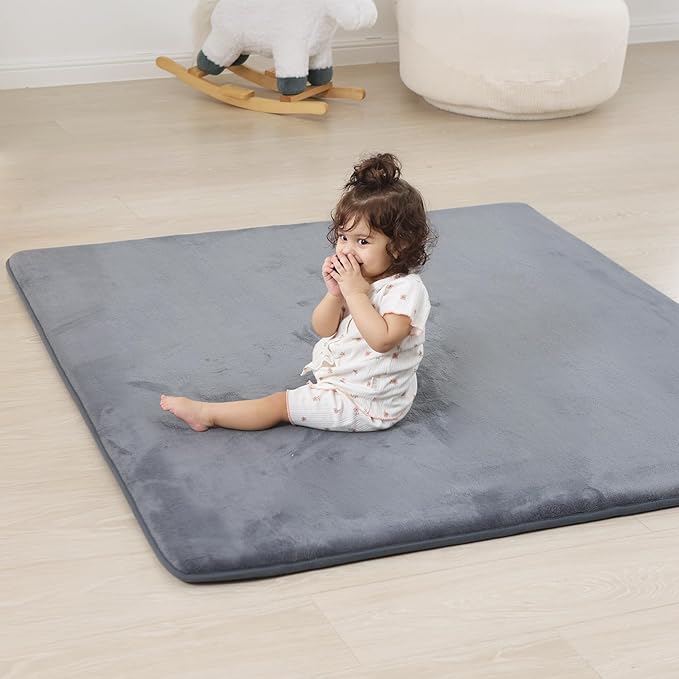 1.3" Thick Baby Floor Play Mat 50x50, Basic Padded Foam Mat for Tummy Time Crawling, Non Slip Cushioned for Babies Toddlers Infants Kids (Dark Grey)