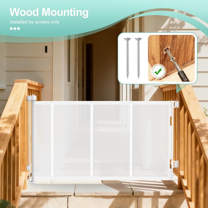 EZIGO Retractable Baby Gates Replacement Parts, Full Set Wall Mounting Accessories Including Brackets, Latches, Screws for 100/120 inch Extra Wide Baby Gate Mesh Gate Retractable Dog Gate, White