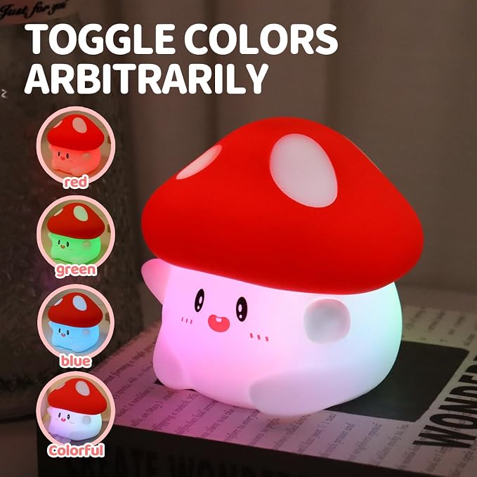 Rytinazzz Silicone Night Light for Kids, 50H Long Battery Mushroom Lamp, RGB Color Changing Mood Light, Gift for Kids, Rechargeable Tap Control, Dimmable Bedside Light