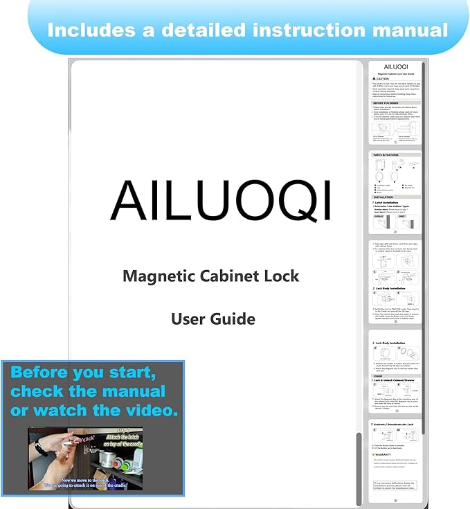 AILUOQI Baby Proofing Magnetic Cabinet Locks (4 Pack) Cupboard Drawers Latches Magnet Locks for Cabinets (1 Key)