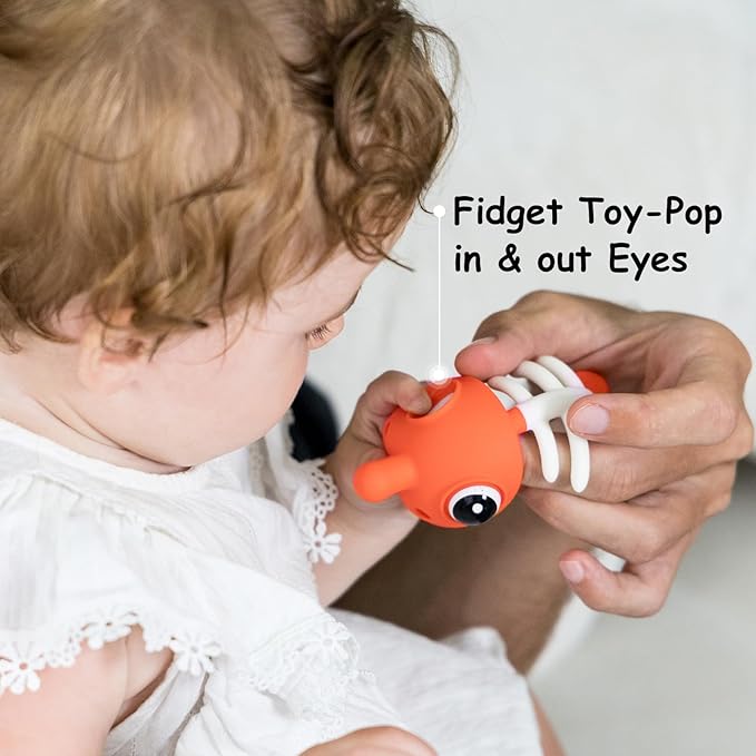 Teething Toys 3-6 Months, Mombella Clownfish Teethers for Babies 6-12 Months, Soft Silicone Baby Teether Toys with Anti Drop Clip, Baby Chew Toys 6 to 12 Months, Infant Teething Relief Toy, Orange