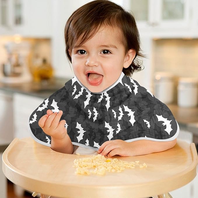 Muslin Burp Cloths for Baby Boys and Girls - 4-Pack Ultra Absorbent Halloween Bats Muslin Washcloths, Newborn Towel, Milk Spit Up Rags, Burp Cloth Bib for Unisex, 22 x 11 Inch