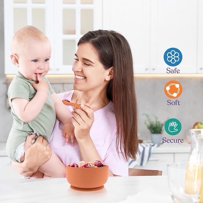 Suction Bowl with Lids and Spoons, Infant Babies & Toddler, Baby Bowls 0-6 Months, Extra Strong Baby Suction Bowls, Baby Feeding Essentials, Silicone Baby Feeding Set, BPA Free Baby Bowls