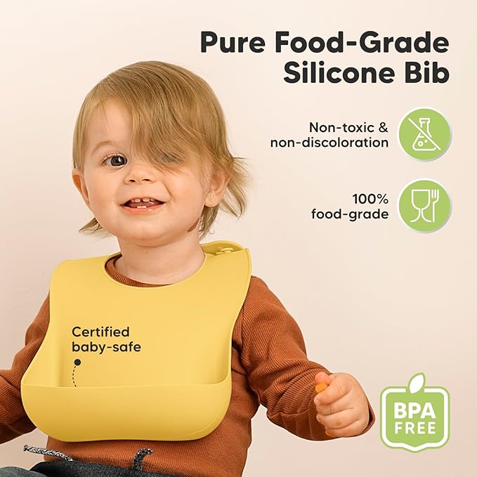 KeaBabies 2-Pack Silicone Bibs for Babies, Toddlers Girl, Boy ??Sturdy Food-Grade Baby Bibs for Eating, Large Food Catcher, Clean & Put On Easily, Waterproof Toddler Feeding Essentials (Valiant)
