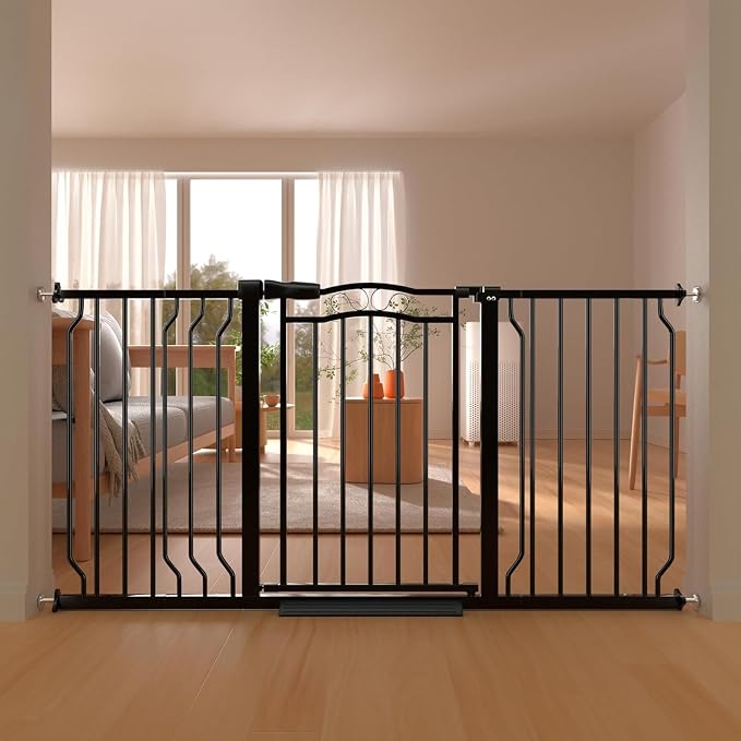 Extra Wide Baby Gate with Door Safety Gate for Baby, Toddler & Kids, Walk Through Gates for Stairs Pressure Mounted no Drill，Black