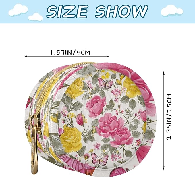 Pacifier Holder with Clip Pacifier Case for Diaper Bag Round Baby Pacifier Pouch Box Bag Portable Groovy Roses and Butterflies