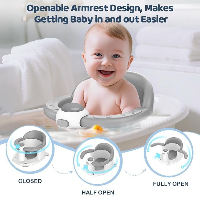 Baby Bath Seat for Babies 6 Months & Up - Baby Bath Seats for Babies Sitting Up | Non-Slip Baby Bath Chair with Cushion & Suction Cup | Toddler Bath Seat Newborn Infants Baby Bathtub Seat (Grey)