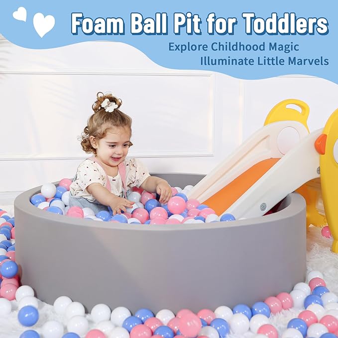 Wilwolfer Foam Ball Pit for Toddlers with 100 Balls, Large Baby Ball Pit for Babies with Soft Memory Sponge, Indoor Outdoor Baby Playpen, Kids Play Ball Pool, Gift Toys for Infants Boys and Girls
