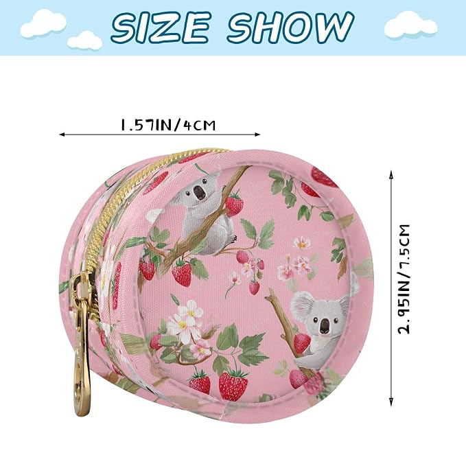 Pacifier Holder with Clip Pacifier Case for Diaper Bag Round Baby Pacifier Pouch Box Bag Portable Pink Koalas Strawberries Flowers Leaves
