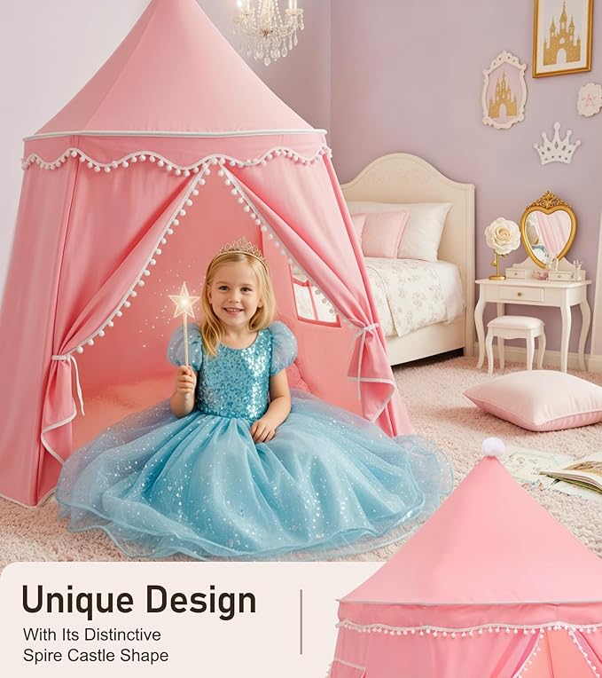 Kids Play Tent, Large Princess Tent, Kids Castle Play Tents with Carry Bag, Indoor Outdoor Game Playhouse, Portable Children Yurt Tents, Birthday Gift for Girls, 47''x45'', Pink