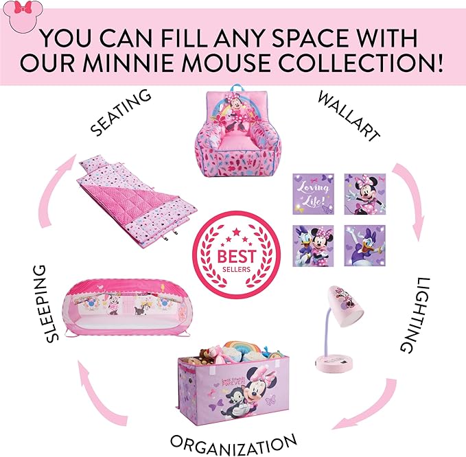 Disney Minnie Mouse 4 Piece Storage Solution Set with Pop Up Hamper, Collapsible Storage Trunk and 2 Nestable Storage Bins