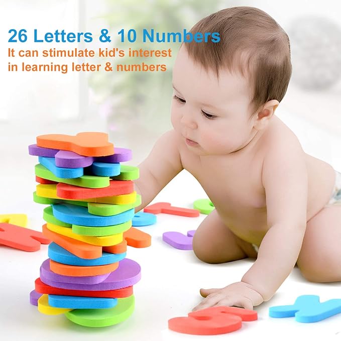 Bath Toys Organizer + 36 Soft Foam ABC 123 Letters & Numbers Bathroom Alphabet Baby Toys for Early Learning Foam Letters and Quick Dry Storage Net Bag