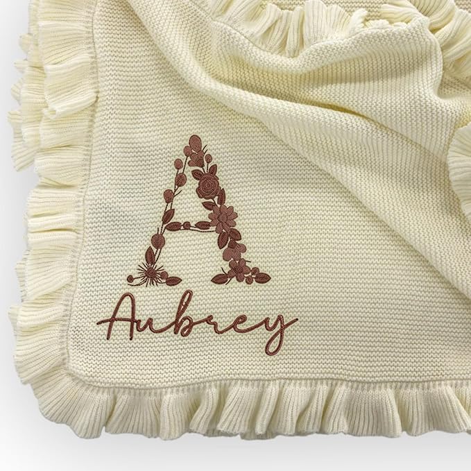 Luxury Custom Embroidered Knit Baby Blanket, Personalized Soft Breathable Cotton Knit Kids Blanket, Newborn Baby Gift, New Mom Gifts, Newborn Babys Girl & Boy Gift 5