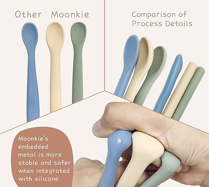 Moonkie Suction Plates for Baby 3 Pack and Silicone Baby Spoons Set of 4, 100% Silicone BPA-Free Baby Plates with Lids & Food Cover and Two Sizes Feeding Spoon with Case, Bundle