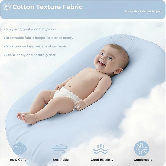 Infant Support Cushion - Baby Support Cushion for Newborn, 0-24 Months, Breathable Cotton Tummy Time Mat, Supervised Use, Portable Newborn Essentials for Home and Travel, ZumaBlue (Cover Included)
