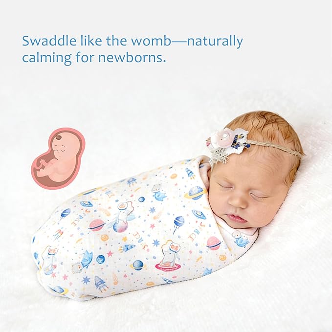 Muslin Swaddle Blankets for Newborn, 4 Pack Large 47"x47" Soft Breathable Bamboo Cotton Baby Blanket, Lightweight Receiving Blanket for Boys and Girls, Little Space Explorer