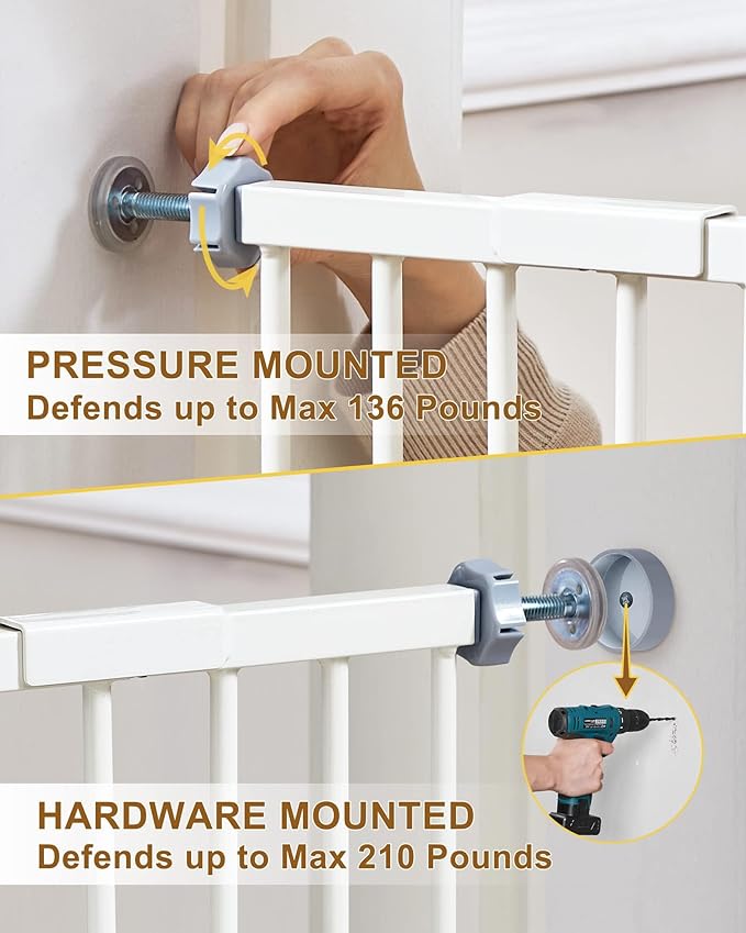 InnoTruth 29-39.6?�Baby Gate for Stairs,36" Extra Tall Dog Gate for The House,Dual-Lock Safety and One Hand Opening Design,Kid Gate for Doorways,Kitchen,Room,Wall-Friendly Pressure Mounted, Pure White