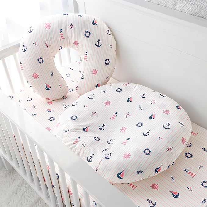 DILIMI Nursing Pillow Cover, Removable Pillowcase for Breastfeeding Pillows Sailboat Print, Ultra Soft Comfortable Slipcover for Baby Girl and Boy, Navigation Anchor