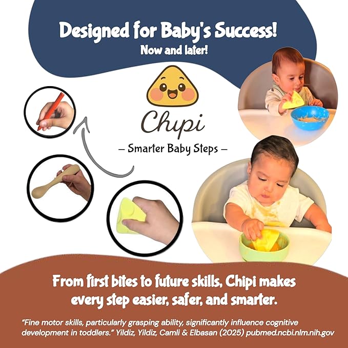 Chipi Baby Spoon ??Smarter Baby Steps, First Stage Training, Self-Feeding Utensil, Easy Grip, Choke-Free, Soft Silicone, Pre-Spoon for Puree Toddler Baby Led Weaning (BLW), Essential 6 month