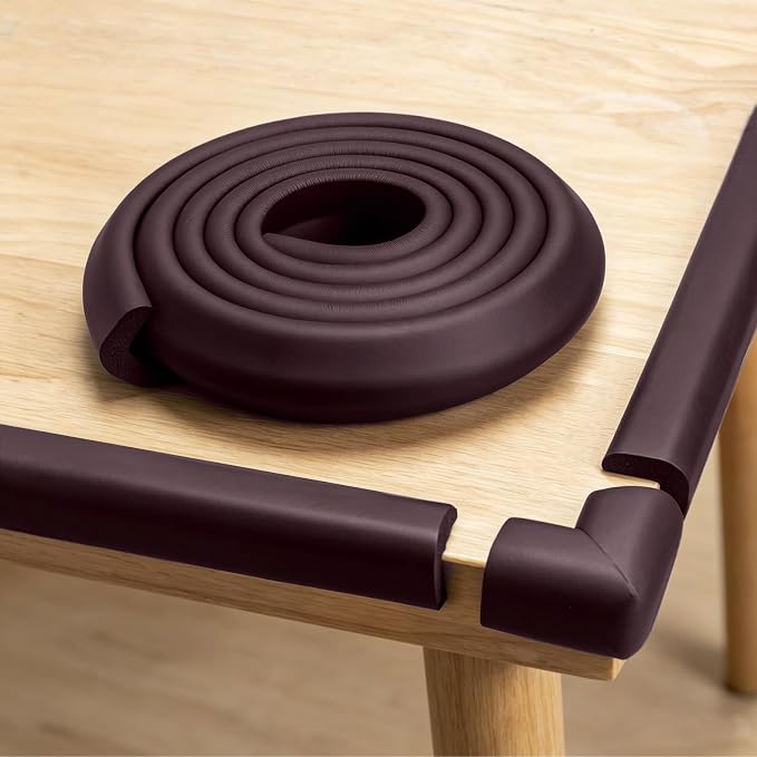 Corner Protector Baby, Baby Proofing Edge Corner Protector, Waterproof Soft Foam Cushion with Adhesive Tape (6.6ft Edge + 4 Corners),Wall Corner Protector for Fireplace, Table, Stair, Cabinet(Brown)