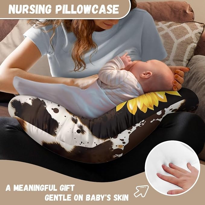 Brown Cow Sunflower Baby Mom Nursing Pillow Cover Breastfeeding Pillow Cover Print Cute and Safety 1 Pack and 2 Pack Girls Boys Essentials