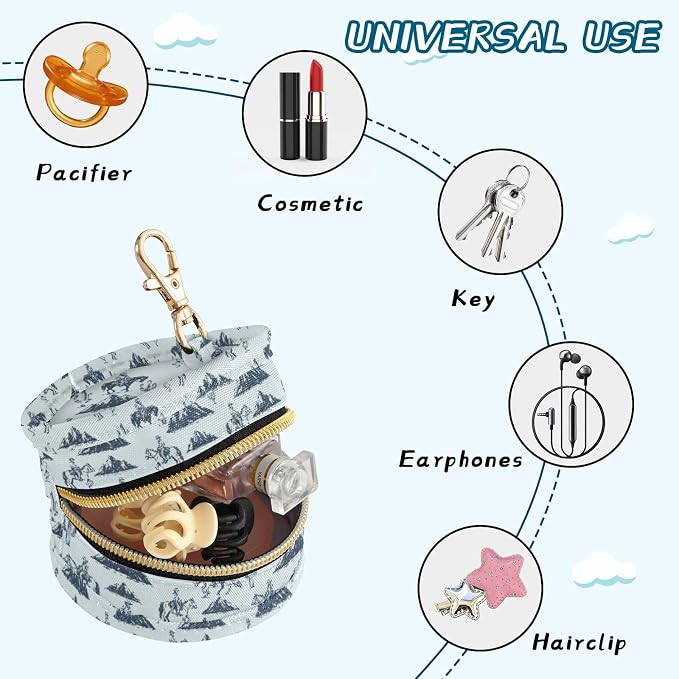Cowboy Cactus Blue Print Pacifier Holder Case with Clip Paci Holder Pacifier Storage Case Container Portable for Diaper Bag Newborn Girl Boy Essentials