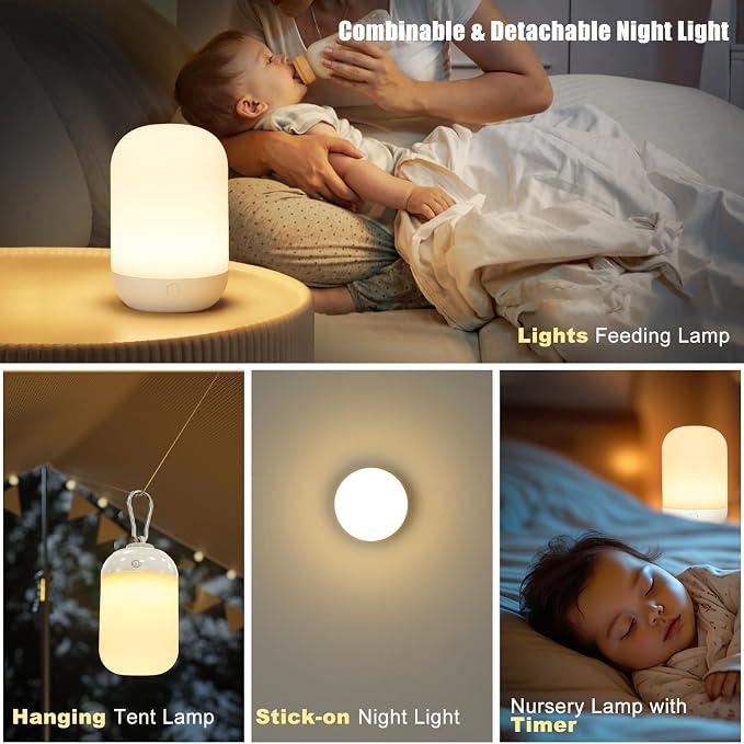 Rechargeable LED Night Light for Kids - Dimmable Bedside Lamp with Remote Control, Portable Baby Night Light with 17 Colors Changing & Timer Setting for Baby Nursery Toddler Room Breastfeeding