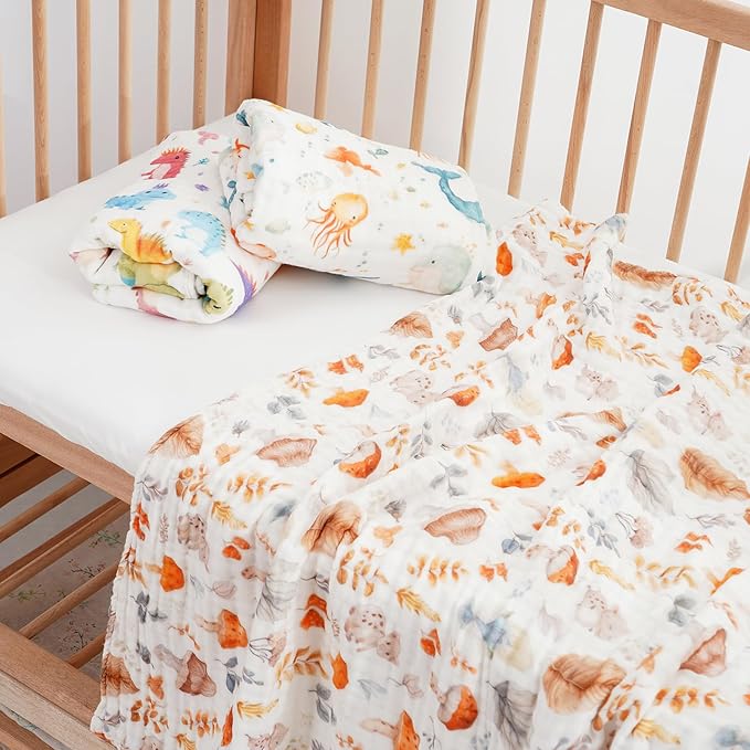 Muslin Swaddle Blankets 6-Layer Cotton Baby Blankets for Boys & Girls 43"X43"Inches Receiving Blankets,Soft Skin-Friendly Baby Crib Blanket(Autumn Forest)