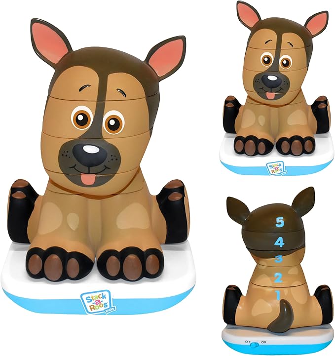 Stack-a-Roos Shepherd Puppy by Salus Brands - Animal Stacking Toy, Educational Early Learning Game for Infants Babies Toddlers, Age 12+ Months - Great Baby Gifts, STEM Toy