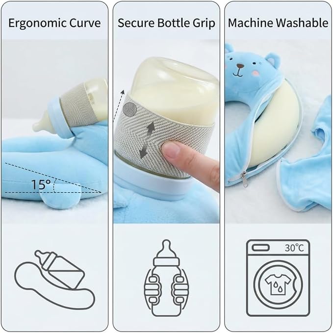 Plush Bottle Holder Pillow, Hands Free Feeding Nursing Assistant, Ergonomic Bottle Support Cushion, Soft Animal Cover Protector, Machine Washable, Neck Pillows, Bottle Not Included (Cat)